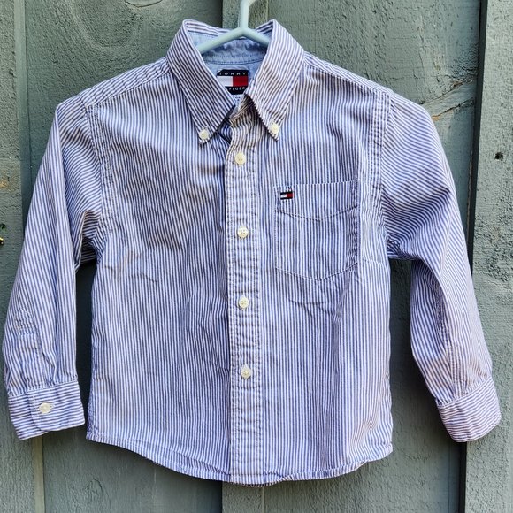Tommy Hilfiger Striped Blue And White Button Down Shirt Size 4T - Picture 1 of 5